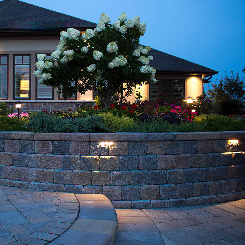 Stone wall with light accents